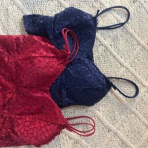 Elegant Lace Bralette Set - Red and Blue